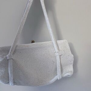 Vintage 1960's White Beaded Women's Bag Glam Statement Bag Party Victorian